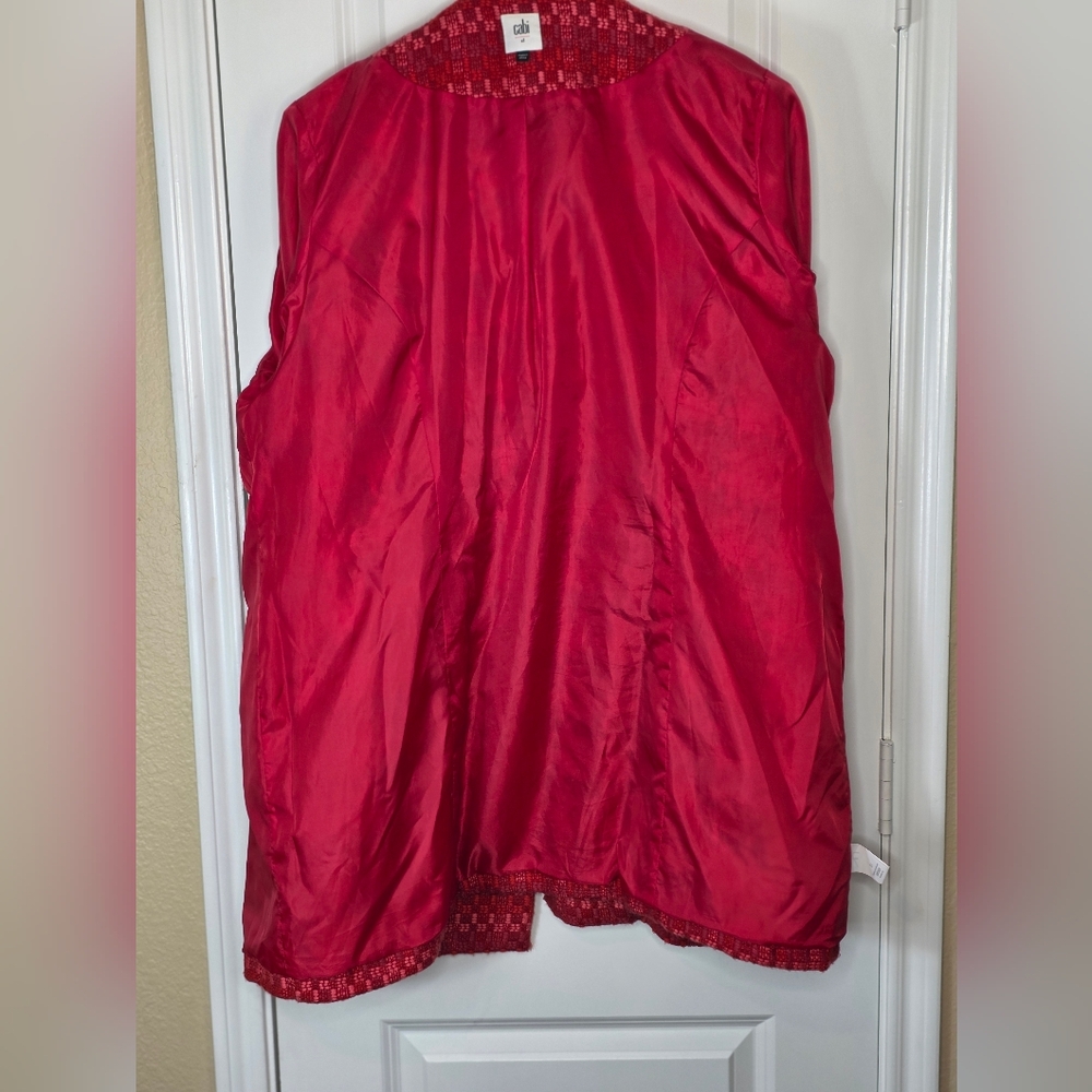 CAbi Sloan Tweed Peacoat (Style 3031) – Scarlet Red Bouclé Shawl Collar Coat - Picture 3 of 7